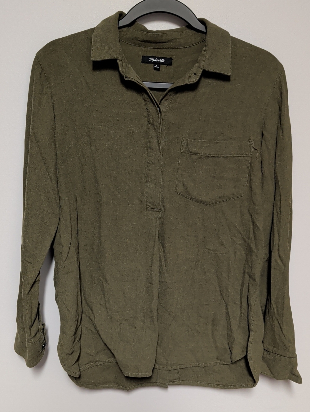 Madewell Olive Button-Front Long-Sleeve Blouse